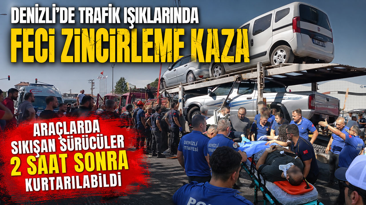 Denizli’de trafik ışıklarında feci zincirleme kaza 2 yaralı