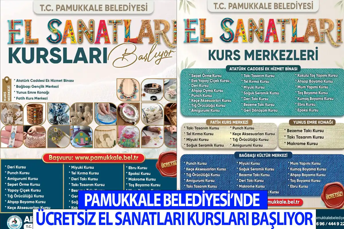 Pamukkale Belediyesi’nde ücretsiz el sanatları kursları başlıyor